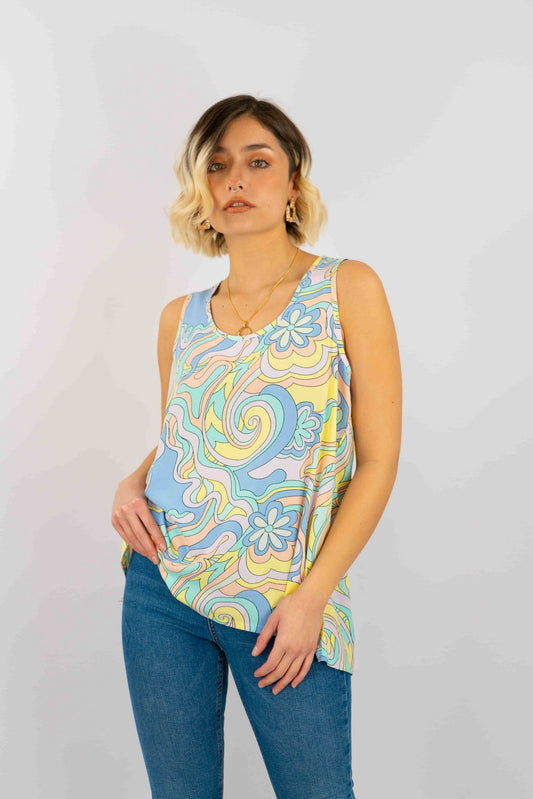 Blusa Tela Plana Estampada Con Abertura En Espalda